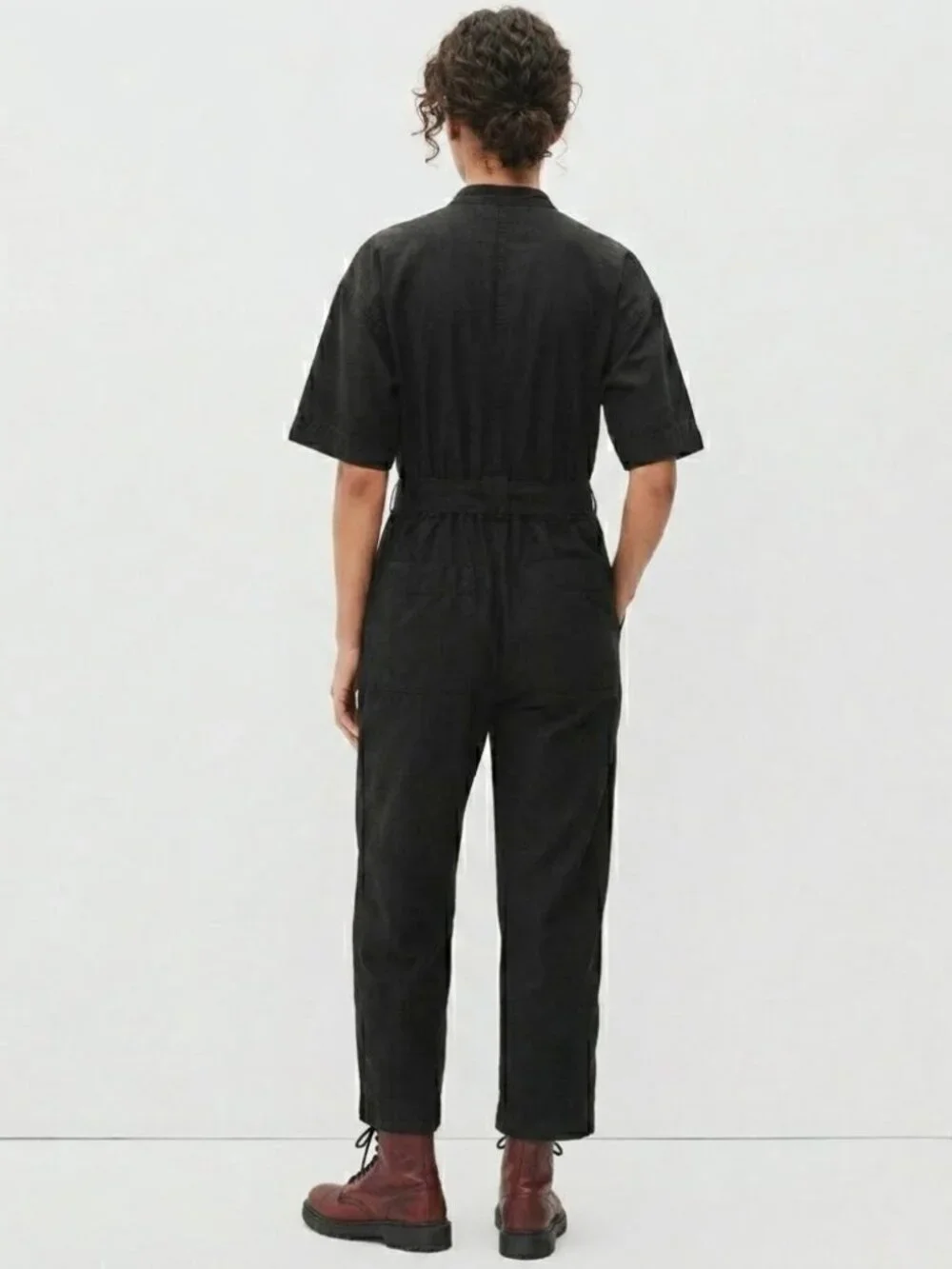 NWT Everlane The Fatigue Short-Sleeve Jumpsuit in Black Belted Cotton Utility 6